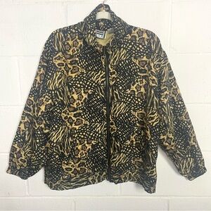 Vintage 80s 90s EVR Women's Bomber Jacket 100% Silk Animal Print‎ Hip Hop M
